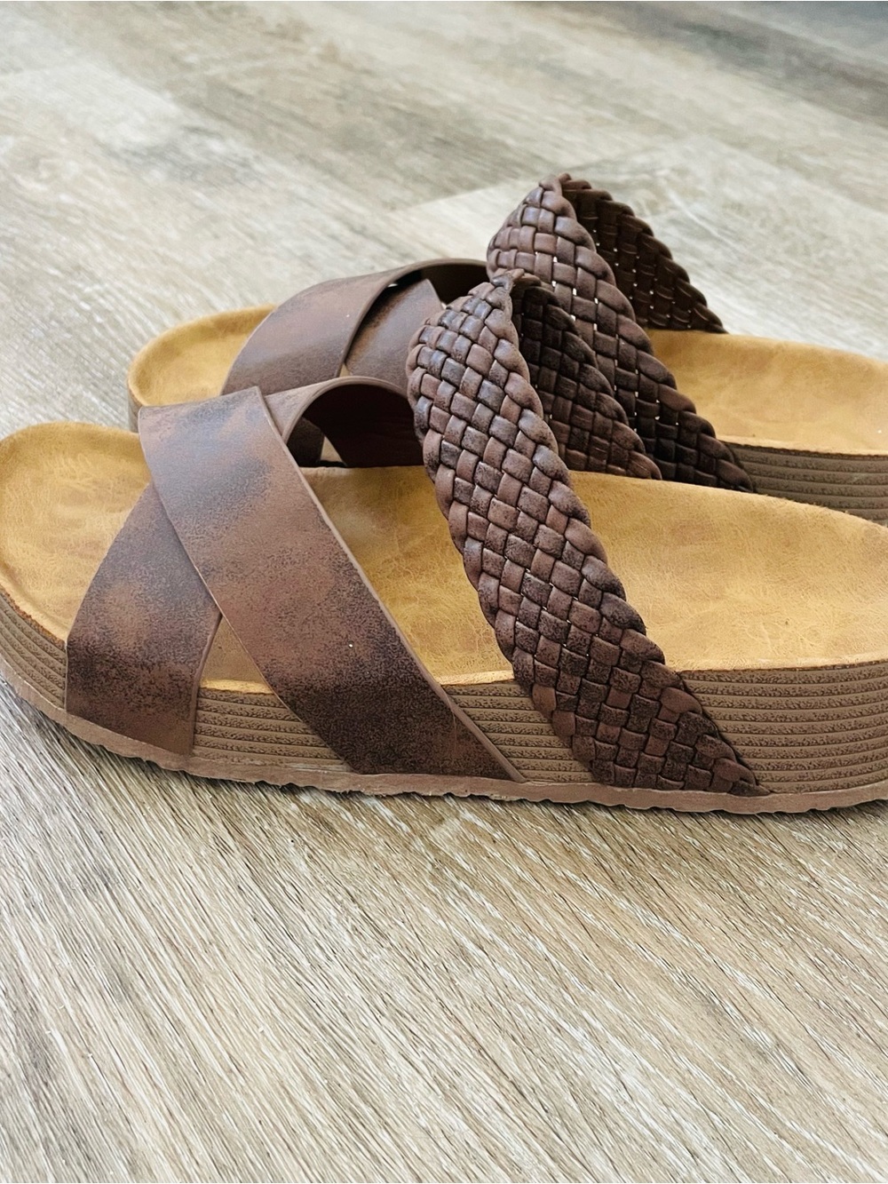 Women’s Brown Braided & Crisscross Slide Sandals - Picture 4 of 5